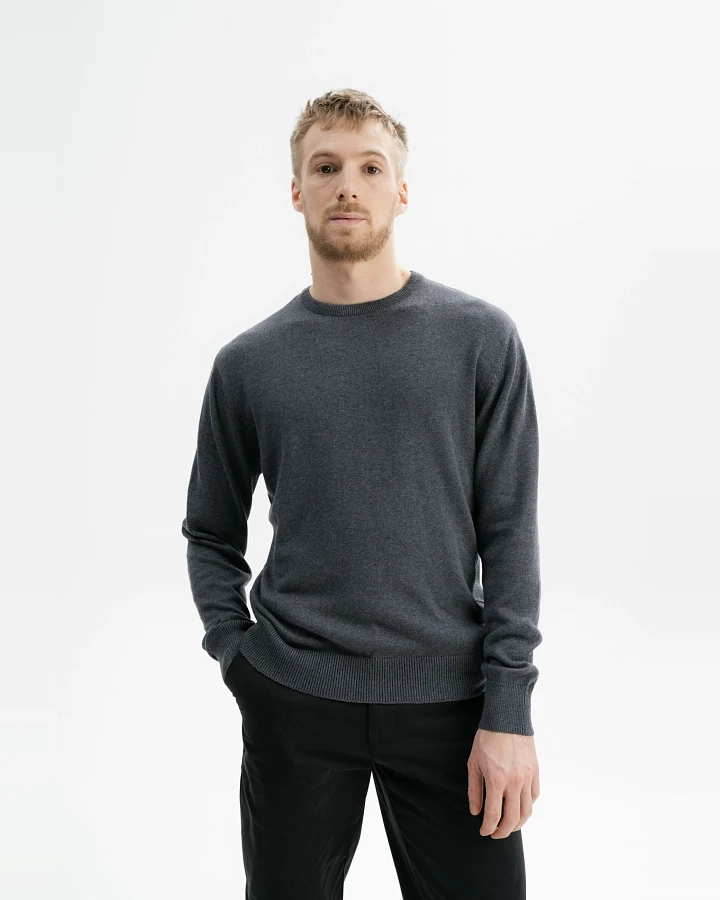 MELA Herren vegan Feinstrickpullover Himal Anthrazit Melange Dunkelgrau