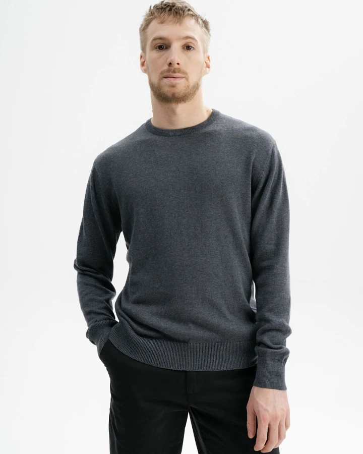 MELA Herren vegan Feinstrickpullover Himal Anthrazit Melange Dunkelgrau