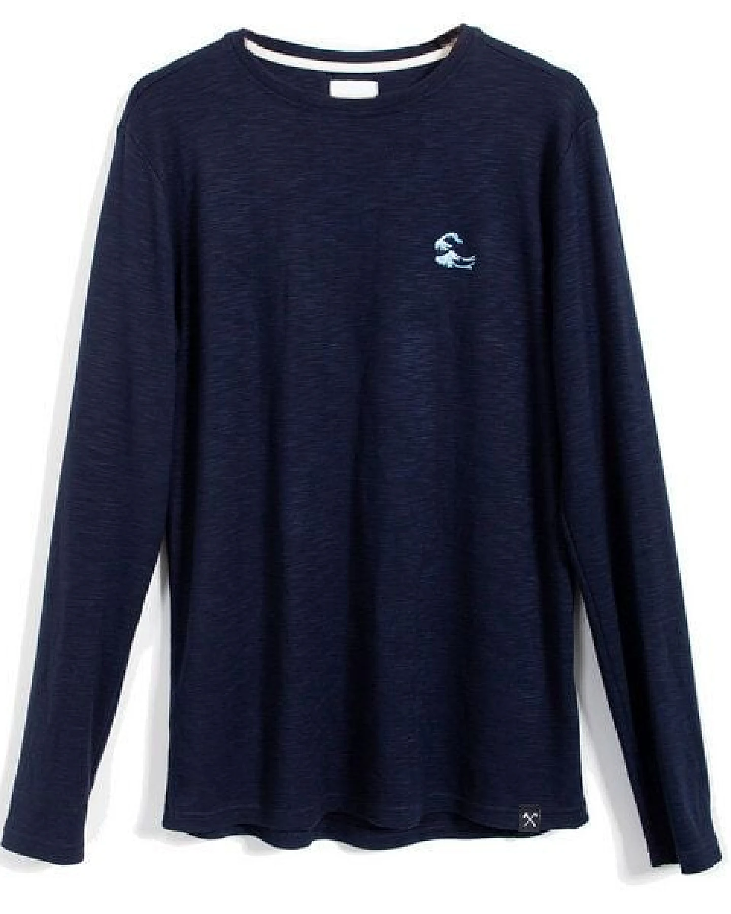 The Driftwood Tales Blaues Langarm T-Shirt mit japanischer Stickerei (Kanagawa Golf) – Ansicht 4
