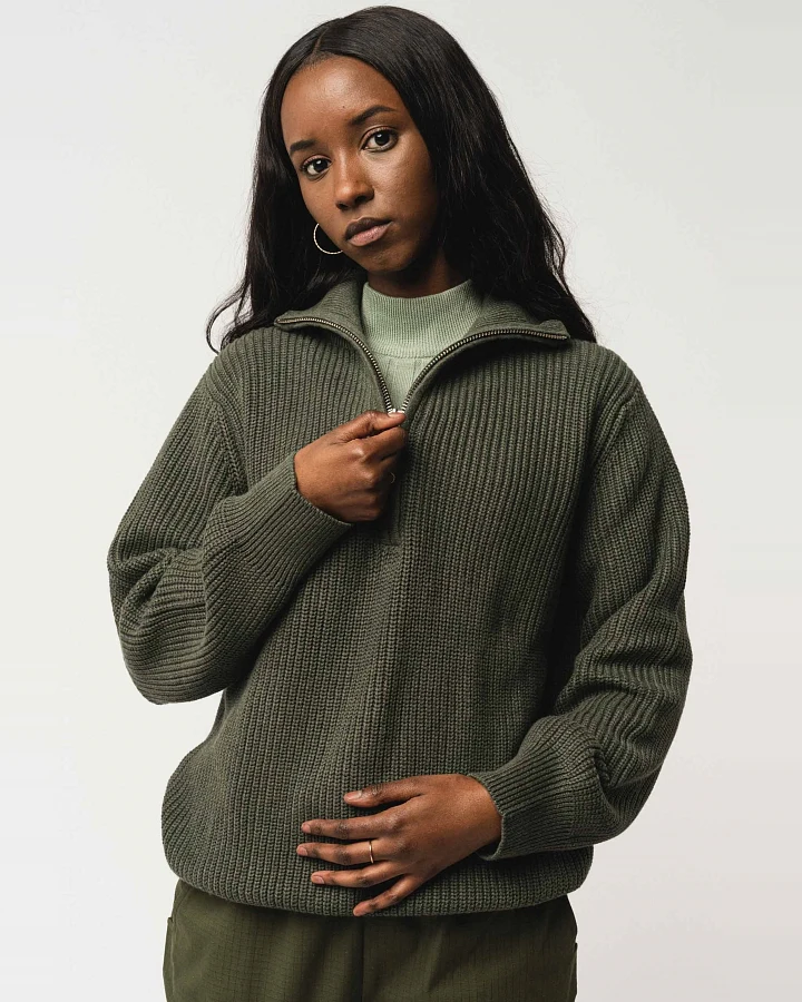 MELA Herren vegan Strickpullover Gerippt Udai Grün Melange