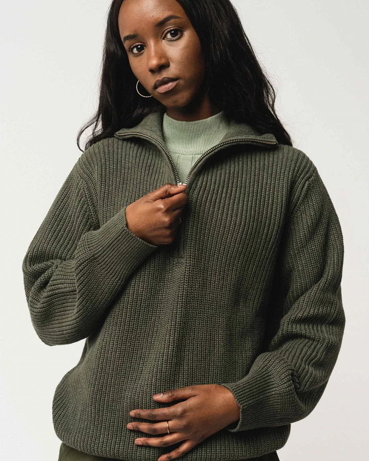 MELA Herren vegan Strickpullover Gerippt Udai Grün Melange