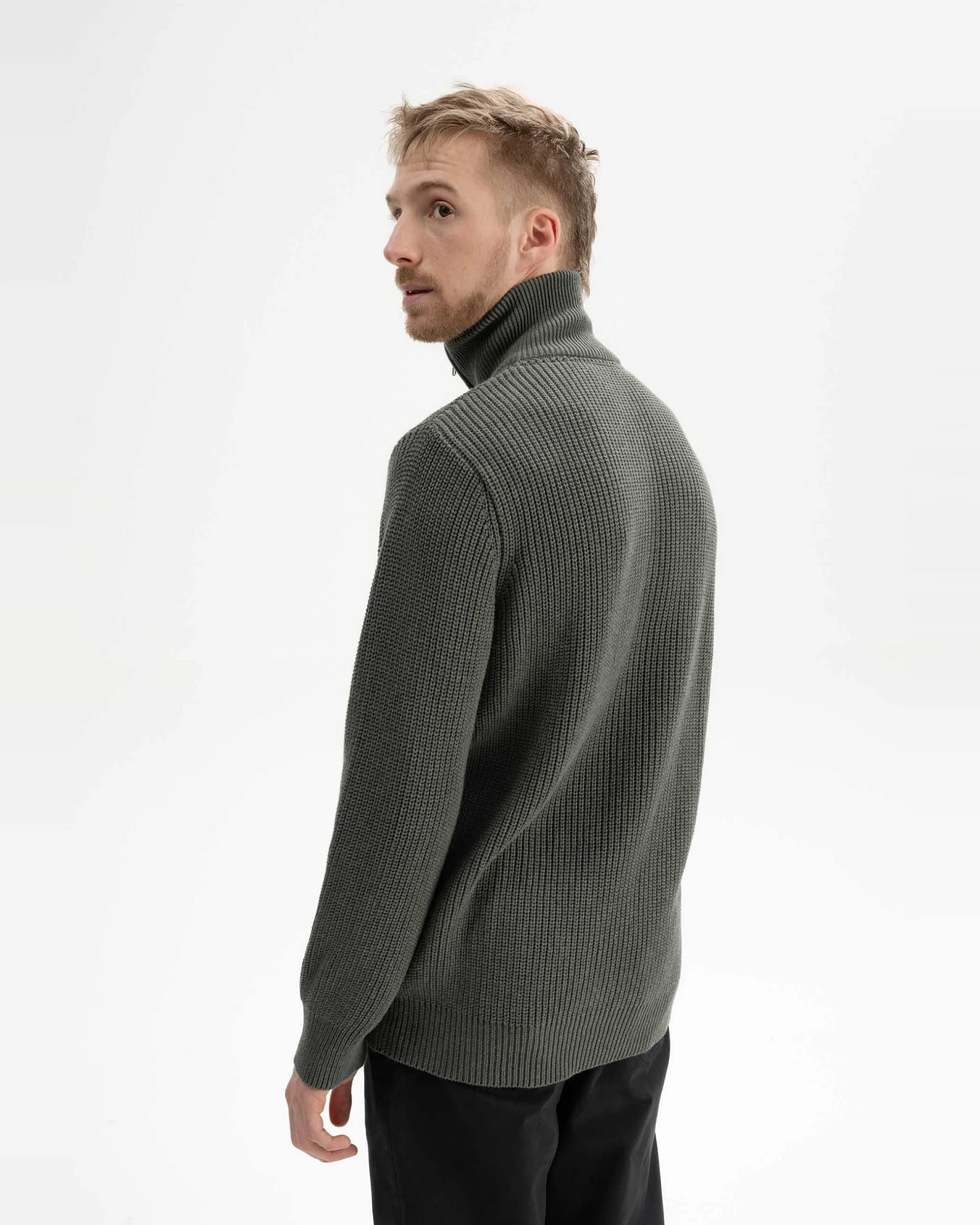 MELA Herren vegan Strickpullover Gerippt Udai Grün Melange – Ansicht 2