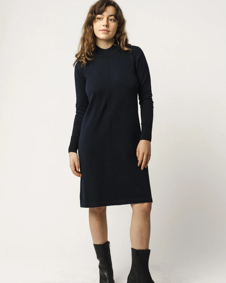 MELA Damen vegan Kleid Basic Feinstrick Harleen Marineblau