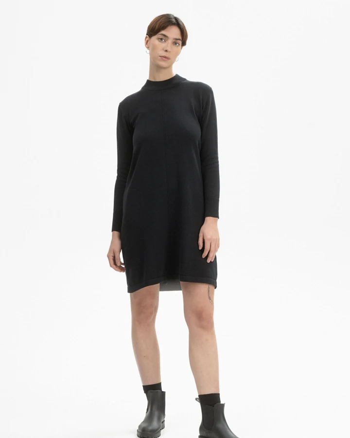 MELA Damen vegan Kleid Basic Feinstrick Harleen Schwarz