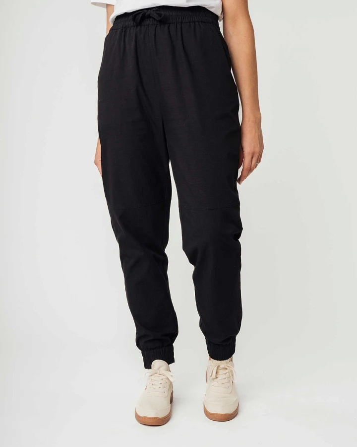 MELA Damen vegan Hose Elastischer Bund Arite Schwarz