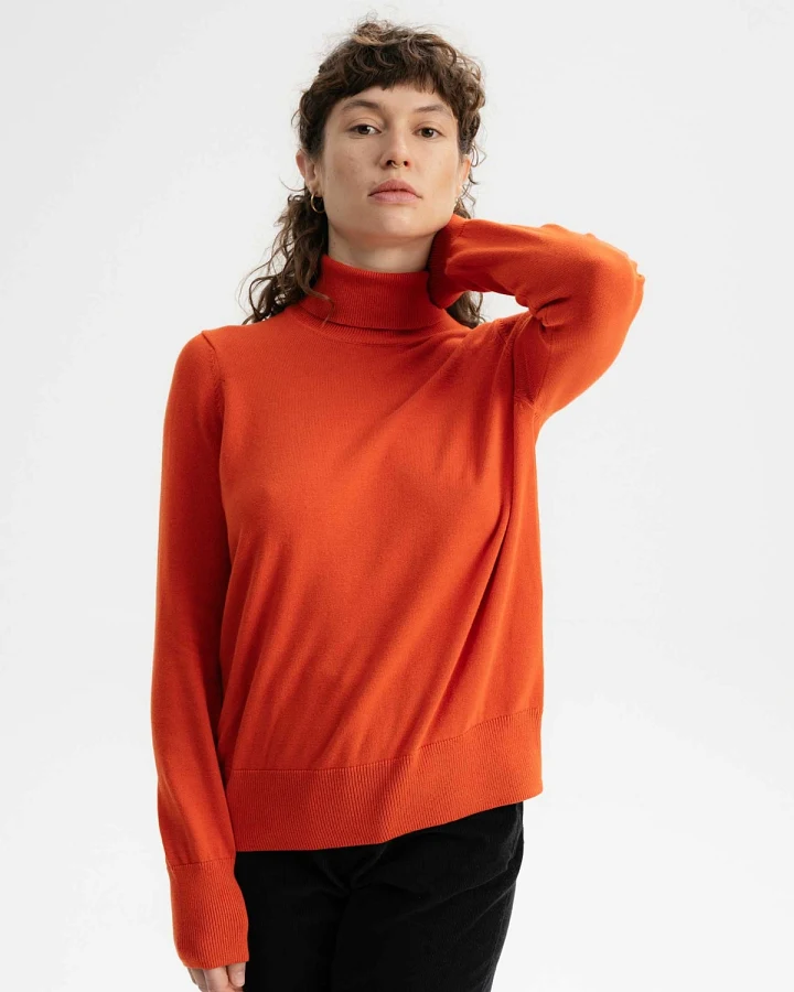 MELA Damen vegan Feinstrickpullover Rollkragen Mayura Orange Ziegel