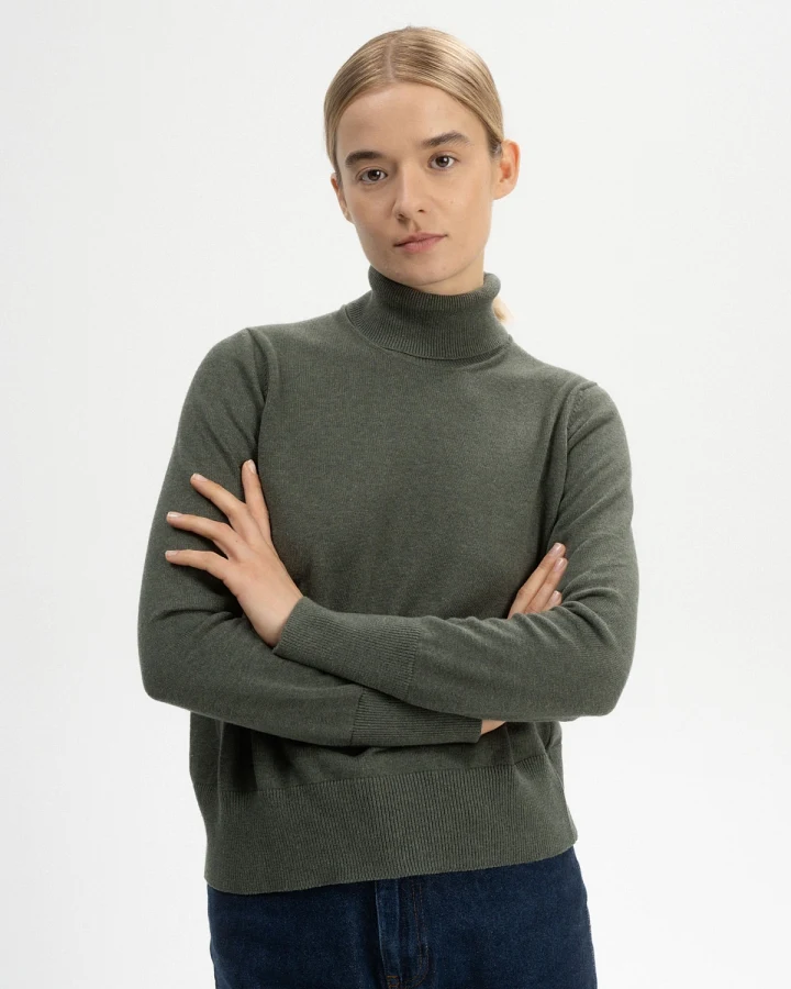 MELA Damen vegan Feinstrickpullover Mit Rollkragen Mayura Grün Melange
