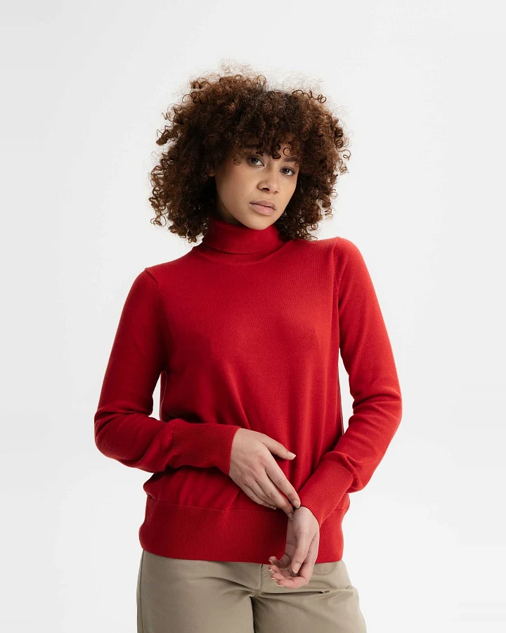 MELA Damen vegan Feinstrickpullover Rollkragenpullover Mayura Granatapfelrot