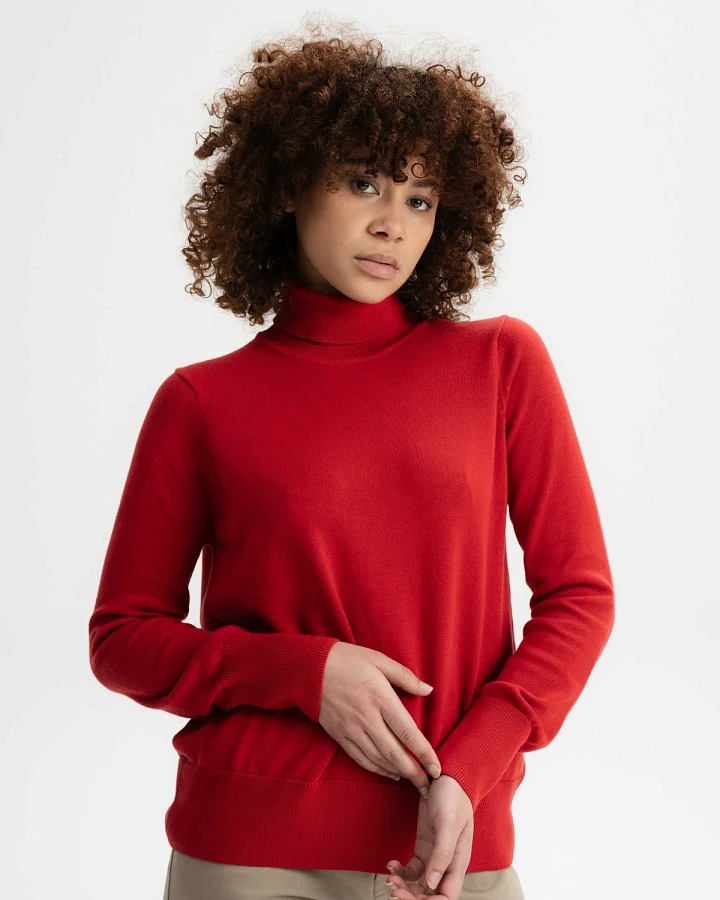 MELA Damen vegan Feinstrickpullover Rollkragenpullover Mayura Granatapfelrot