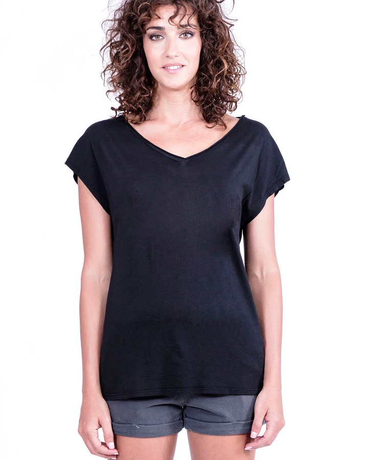 RAVENS VIEW IBIZA Damen vegan Top Maxi V Schwarz