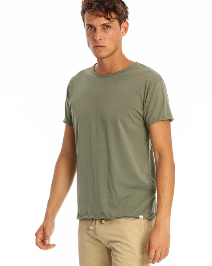 RAVENS VIEW IBIZA Herren vegan T-Shirt Runder Wilder Hals Khaki Grün