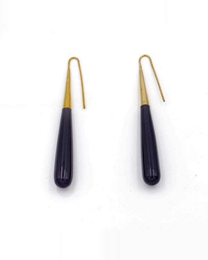 Bawa Hope Messingohrring Long Drop Horn Schwarz