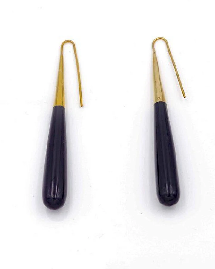 Bawa Hope Messingohrring Long Drop Horn Schwarz