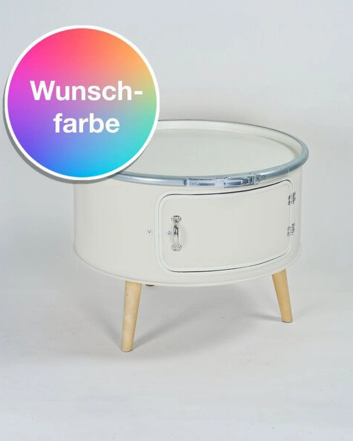 Lockengelöt Betty mit Tür - Couchtisch aus einem Hamburger Ölfass – Ansicht 2