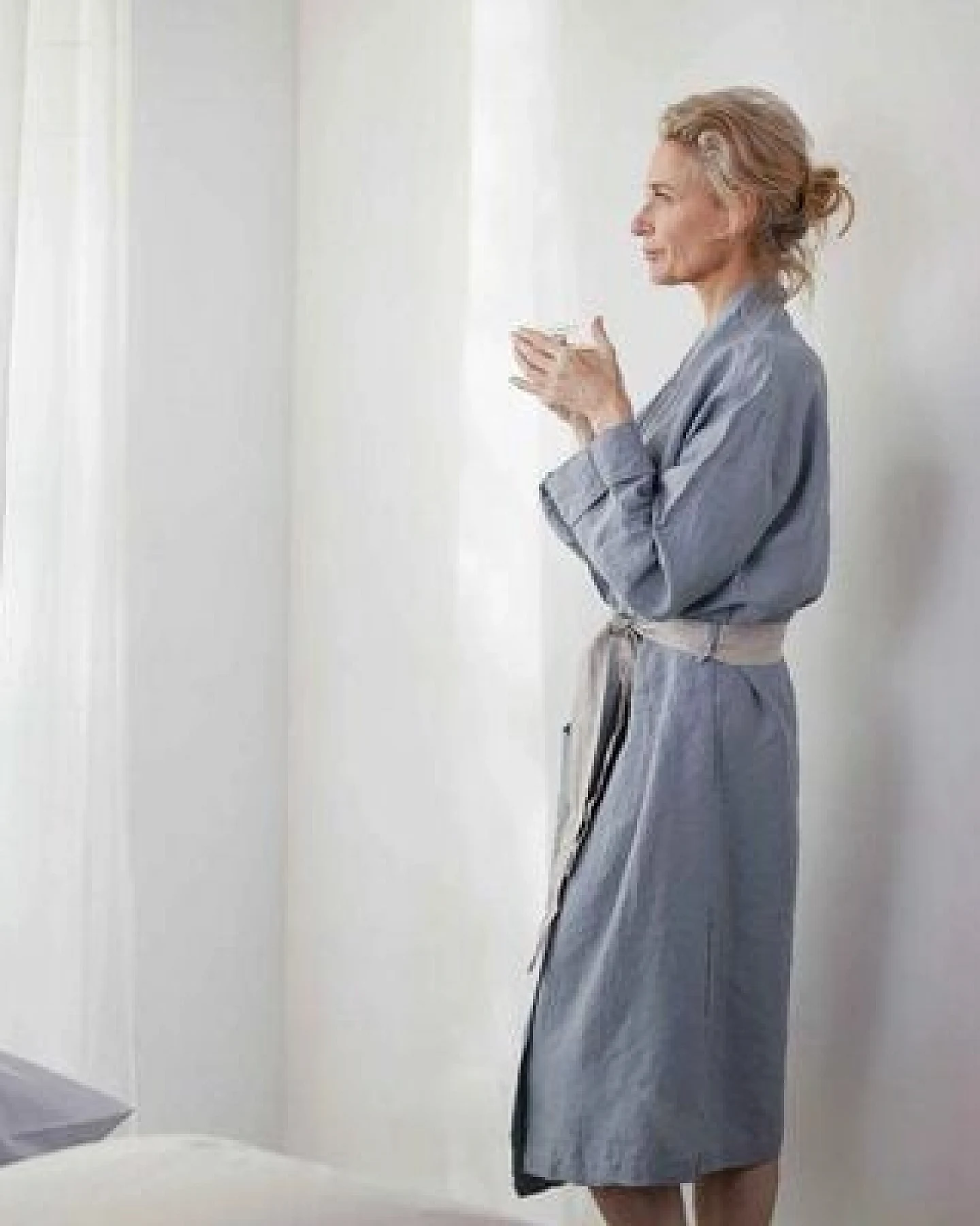 Yumeko Kimono Bademantel Gewaschenes Leinen – Ansicht 2