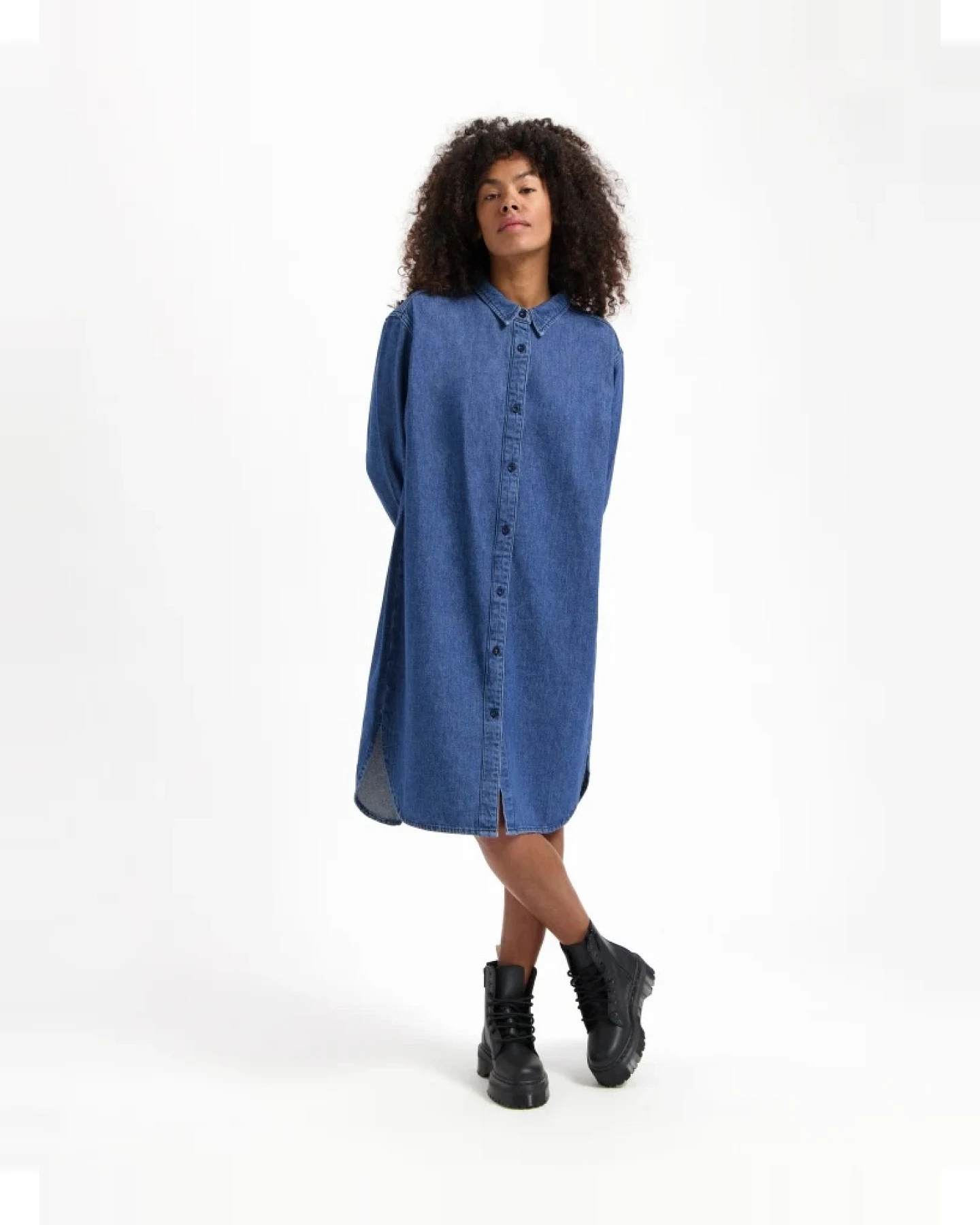 Kuyichi Damen vegan Denim Kleid Sabine Blau – Ansicht 2