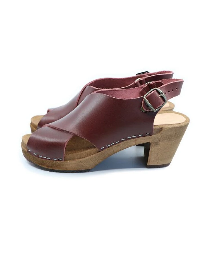 HÖST - schwedische Holz Clogs Sandale von me&myclogs - high mid heel - bordo