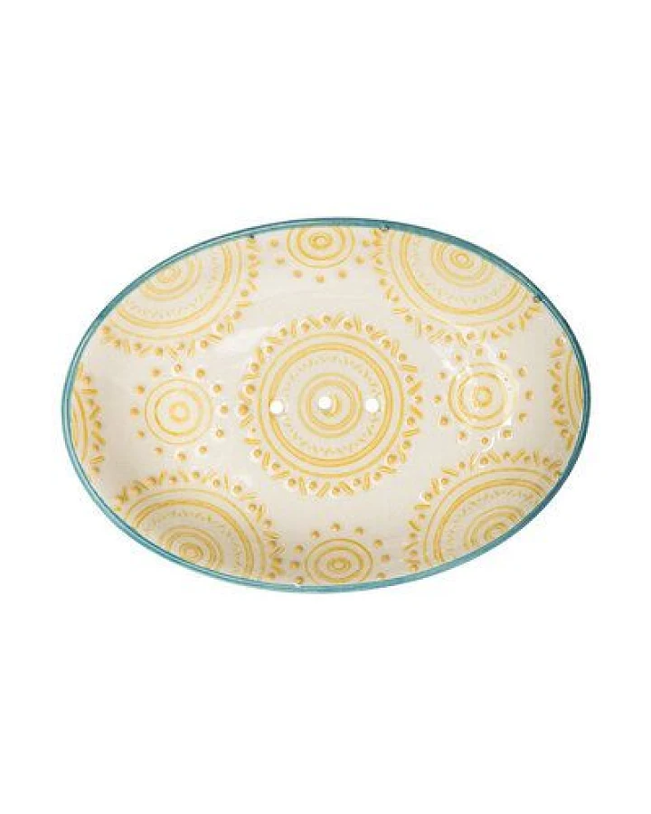 TRANQUILLO Ovale Seifenschale aus Steinzeug mit bunten Mustern 14 cm