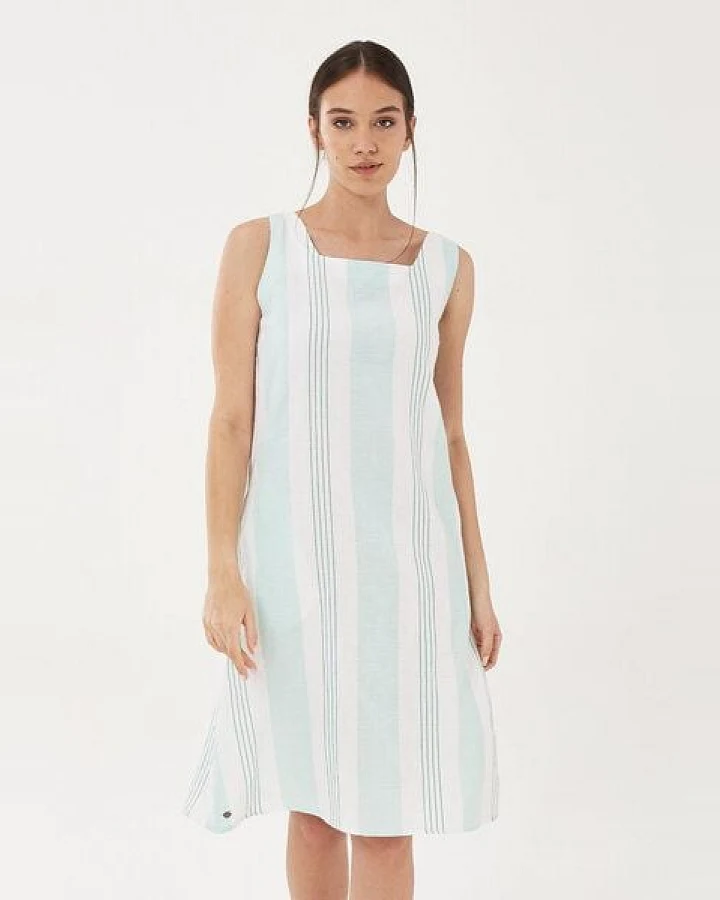 ORGANICATION Kleid aus Leinen-Mix mit Längsstreifen