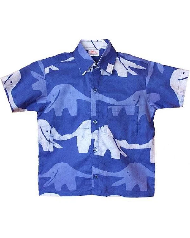 Global Mamas Bio Hemden für Jungs - Button Down Shirt - Elephants & Turtles