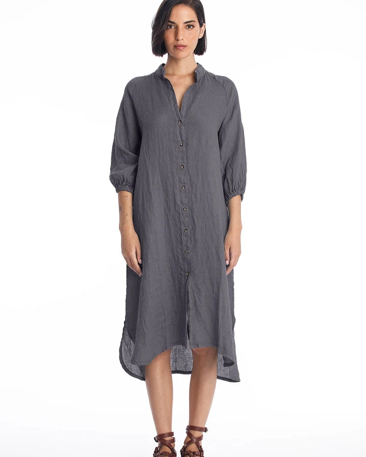 RAVENS VIEW IBIZA Damen vegan Hemdkleid Mei Leinen Steingrau