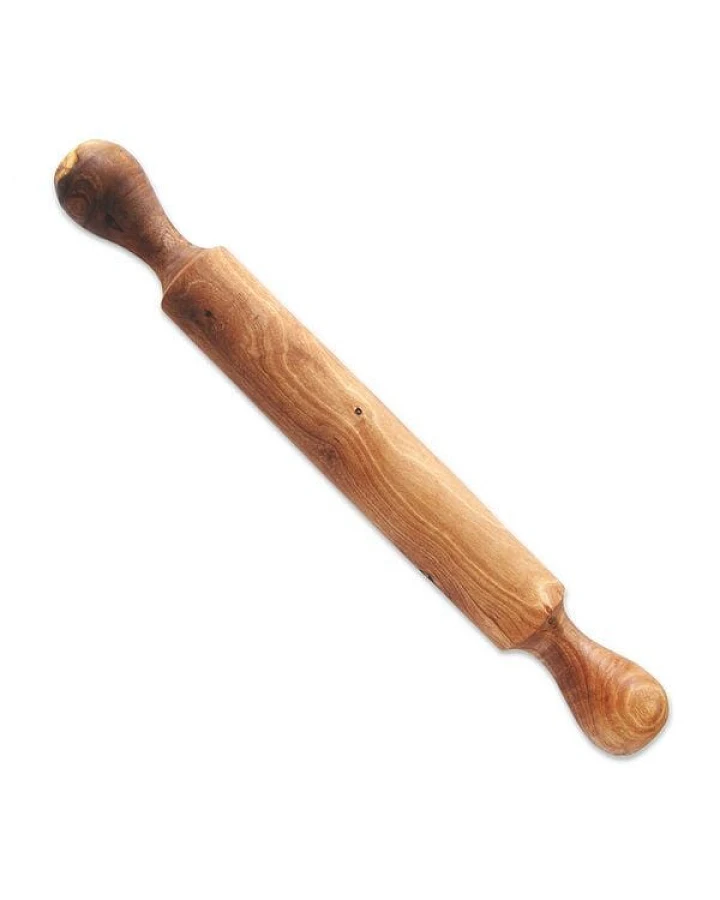 Olivenholz erleben Teigroller / Nudelholz (mit Griffen) aus Olivenholz