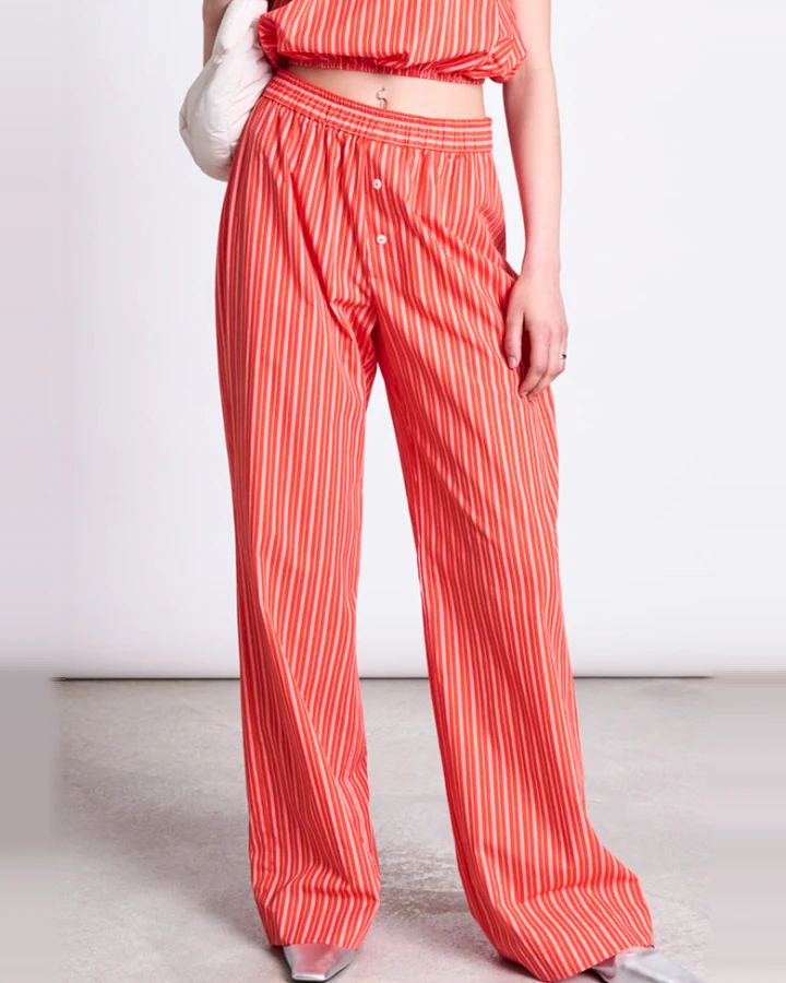 JAN 'N JUNE Damen vegan Hose Soby Kirsche Rot Weiß Gestreift
