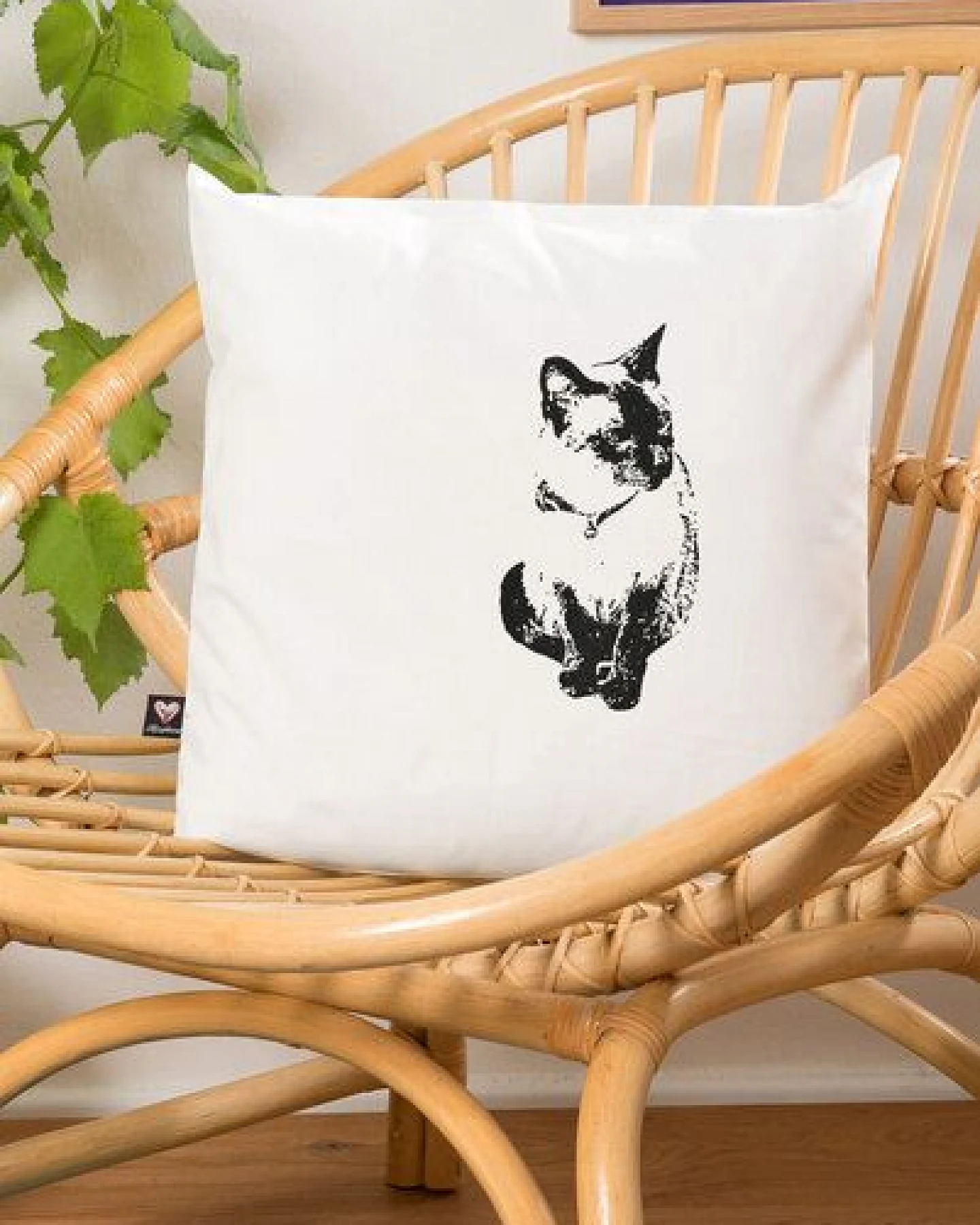 Hirschkind Bio-Kissenbezug 'Katze' weiß, 40*40cm – Ansicht 3