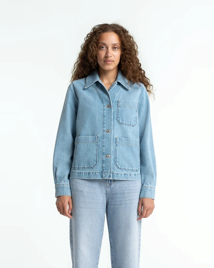 Kings of Indigo Damen vegan Jacke Denim Navarre Reef Super Light Washed Blau