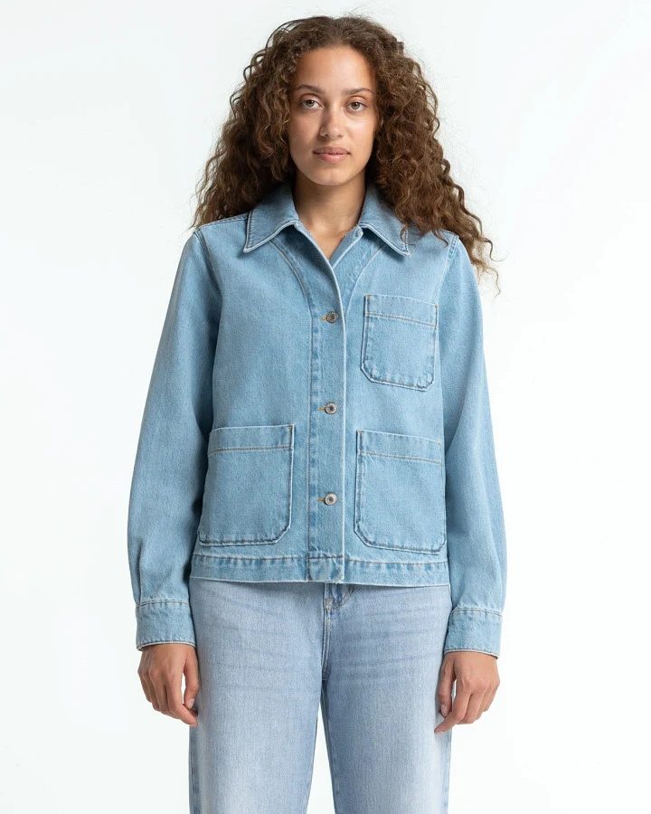 Kings of Indigo Damen vegan Jacke Denim Navarre Reef Super Light Washed Blau