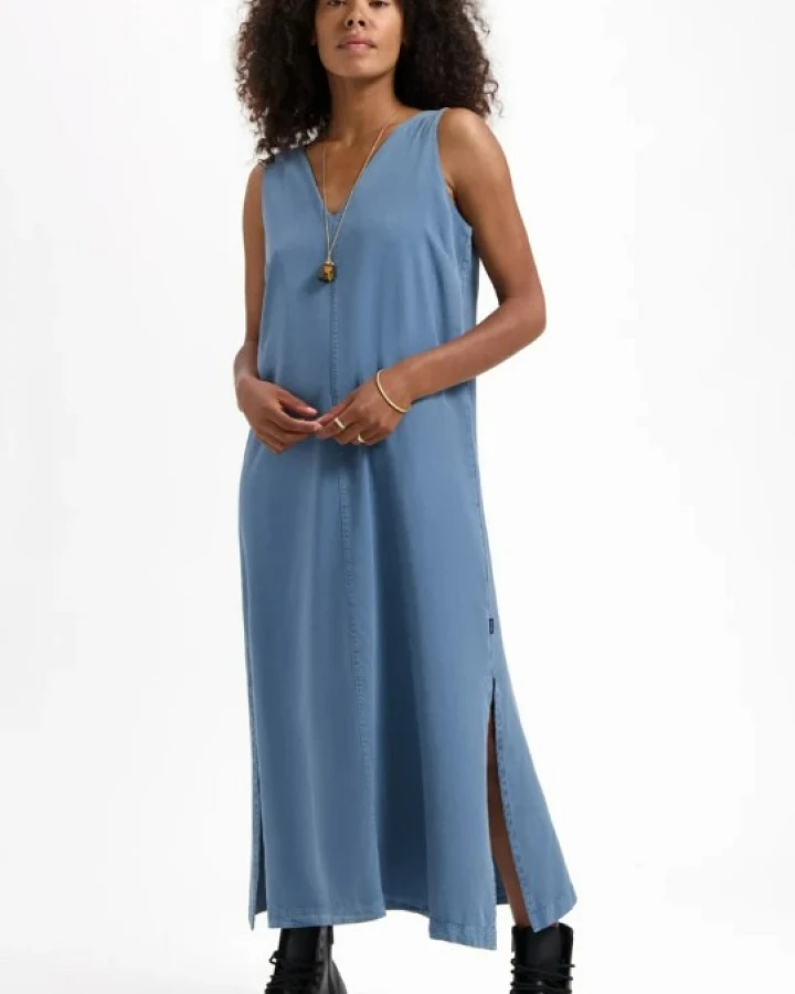 Kuyichi Damen vegan Langes Kleid Macy Blau