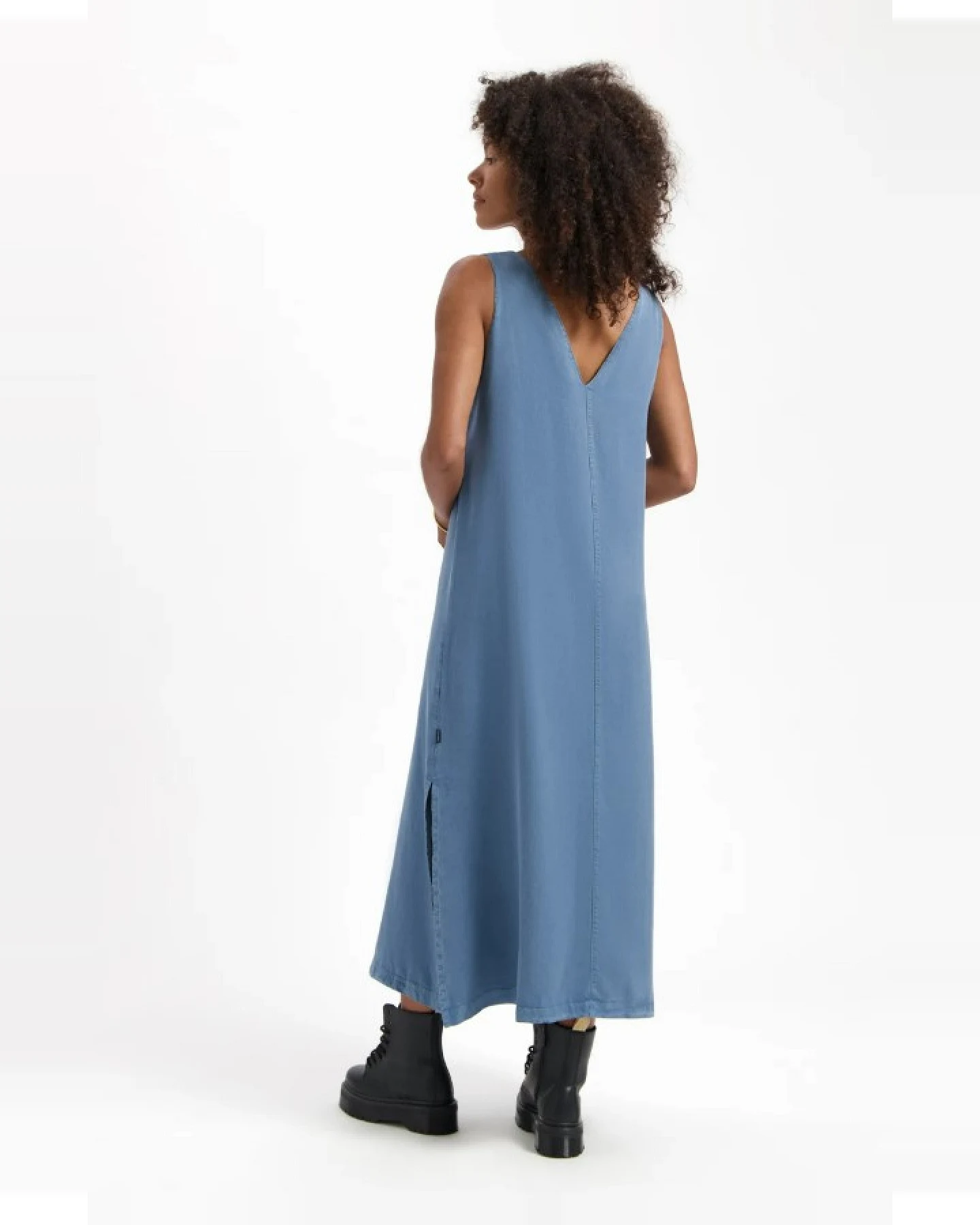 Kuyichi Damen vegan Langes Kleid Macy Blau – Ansicht 2