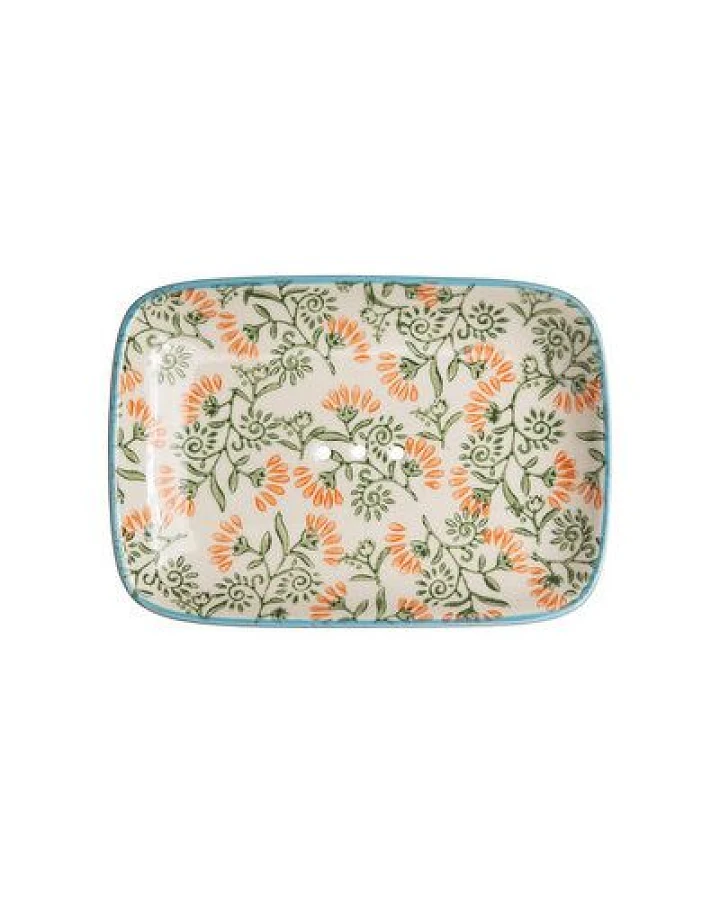 TRANQUILLO Seifenschale aus Steinzeug mit floralen Mustern und Ornamenten 13,5 cm
