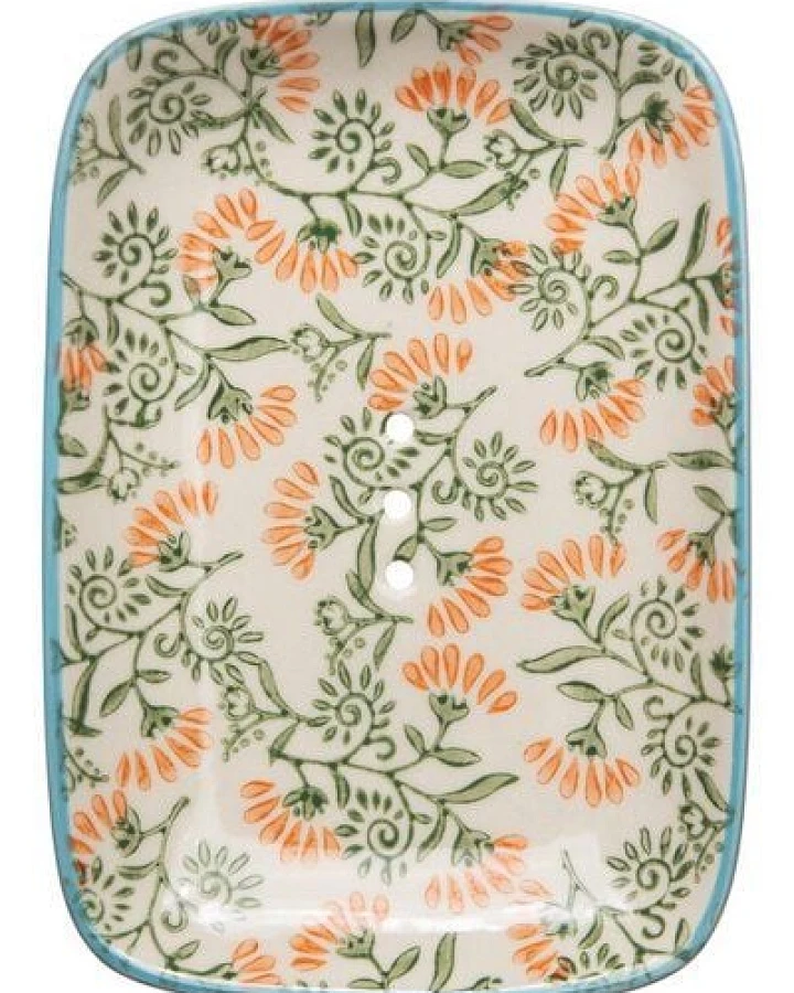 TRANQUILLO Seifenschale aus Steinzeug mit floralen Mustern und Ornamenten 13,5 cm