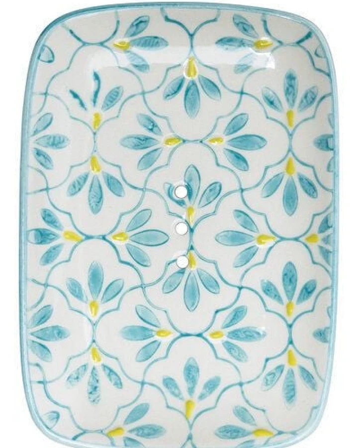TRANQUILLO Seifenschale aus Steinzeug mit floralen Mustern und Ornamenten 13,5 cm