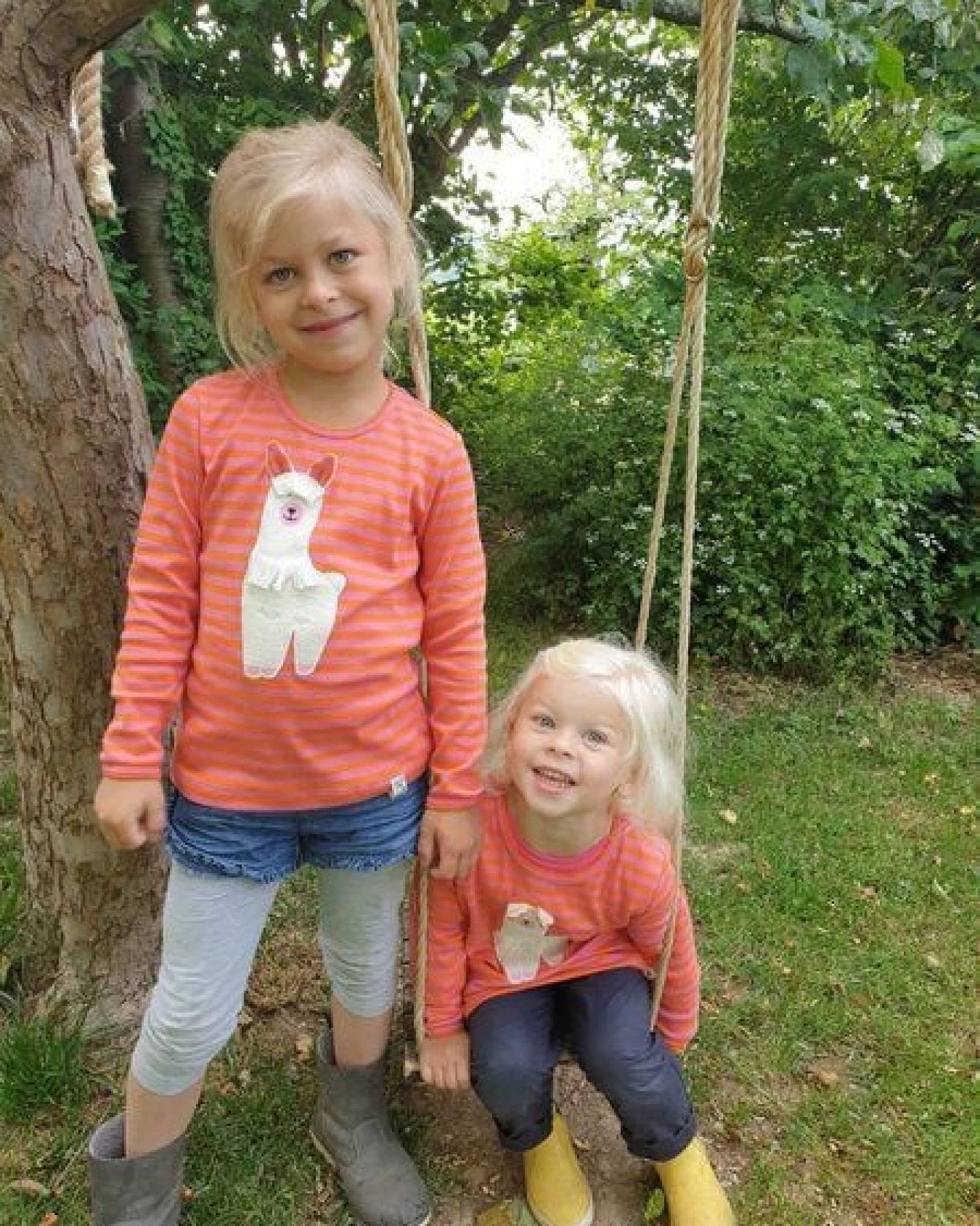 Pat und Patty Gestreiftes Kinder Langarmshirt aus Bio-Baumwolle „Alpaka“ orange/pink ALP-7 – Ansicht 4