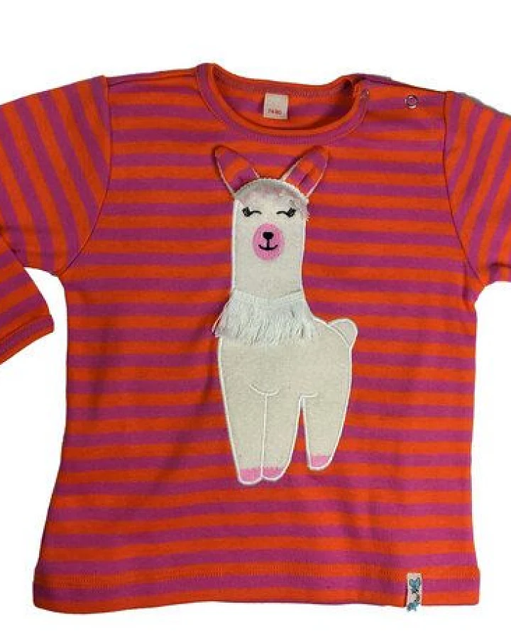 Pat und Patty Gestreiftes Kinder Langarmshirt aus Bio-Baumwolle „Alpaka“ orange/pink ALP-7