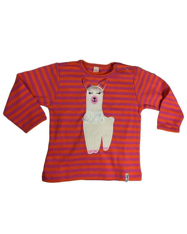 Pat und Patty Gestreiftes Kinder Langarmshirt aus Bio-Baumwolle „Alpaka“ orange/pink ALP-7