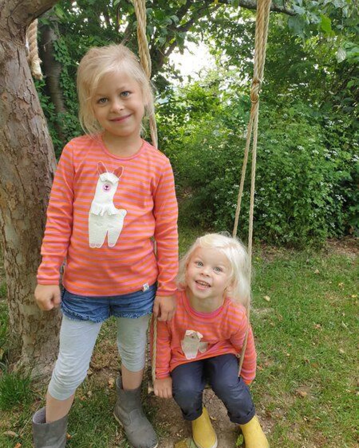 Pat und Patty Gestreiftes Kinder Langarmshirt aus Bio-Baumwolle „Alpaka“ orange/pink ALP-7 – Ansicht 4