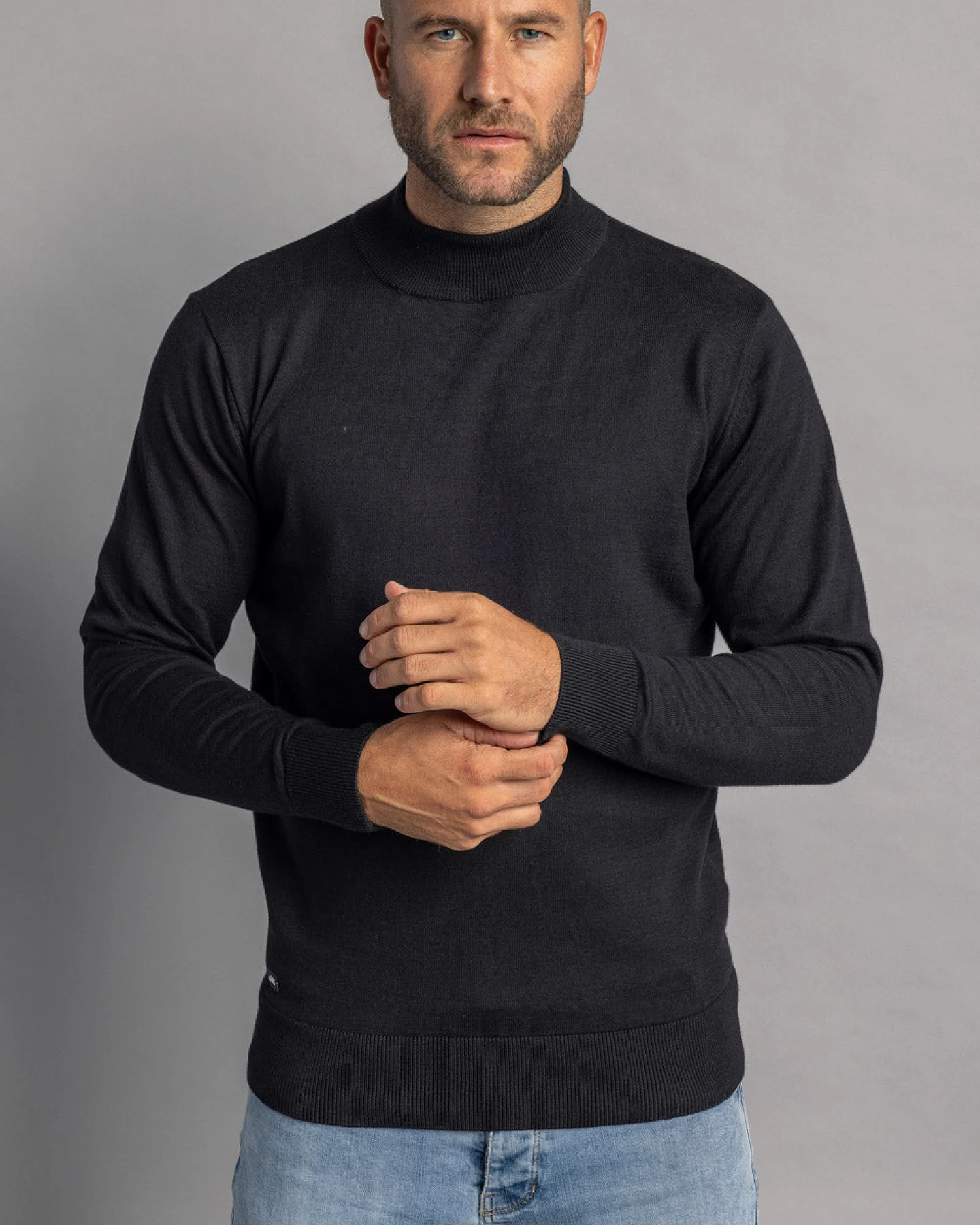 DIRTS Herren vegan Pullover Mock Neck Schwarz – Ansicht 2