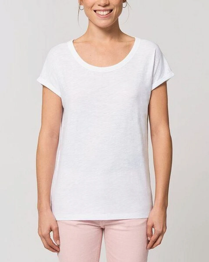 YTWOO Leichtes Damen T-Shirt in Slub Optik mit gerollten Ärmeln
