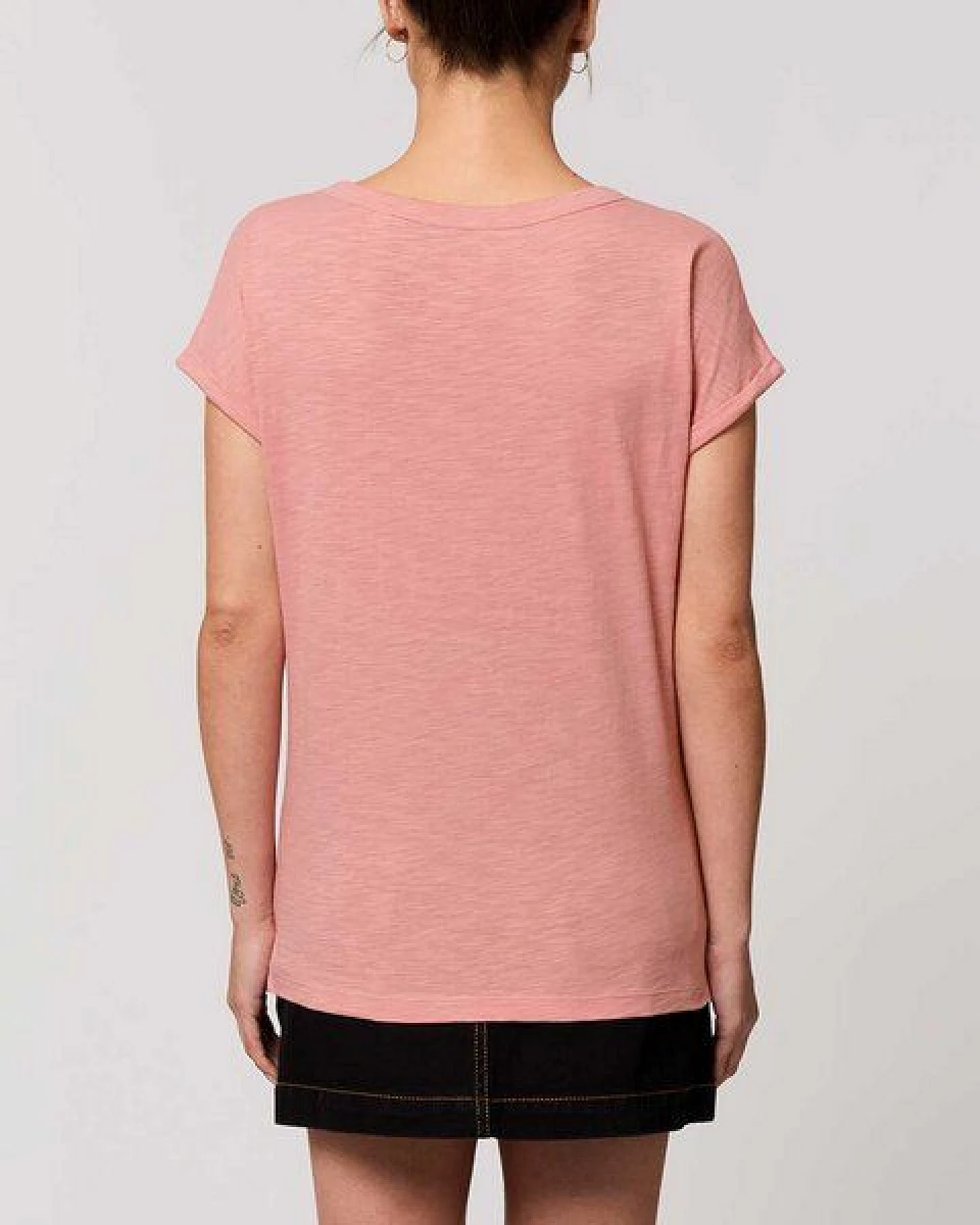 YTWOO Leichtes Damen T-Shirt in Slub Optik mit gerollten Ärmeln – Ansicht 3