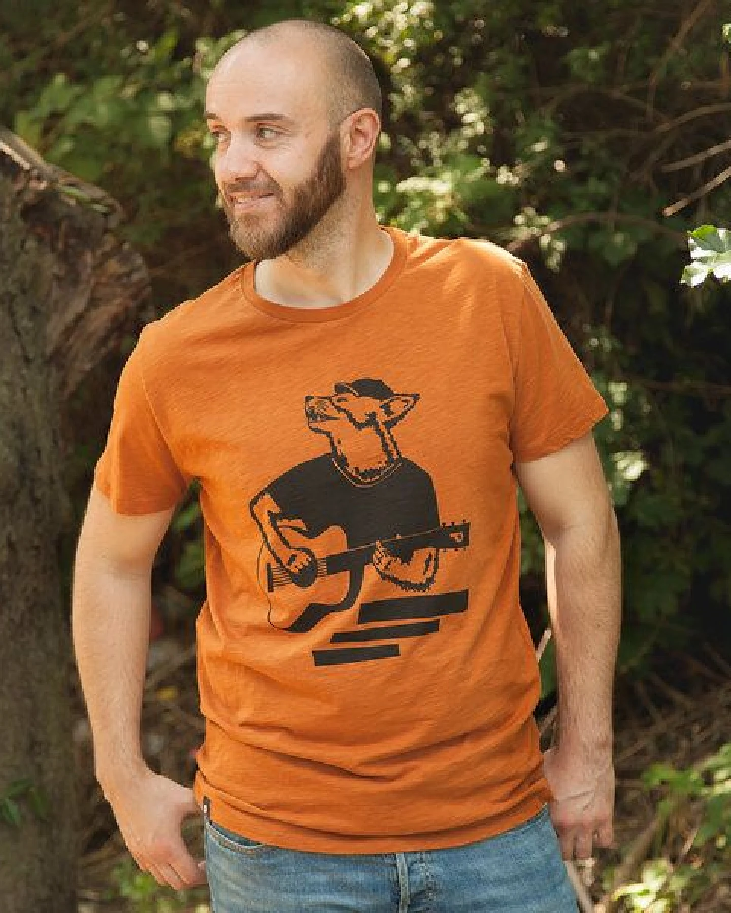 päfjes Frank Fuchs/Gitarre Fuchs - Fair gehandeltes Männer T-Shirt - Slub Orange – Ansicht 2