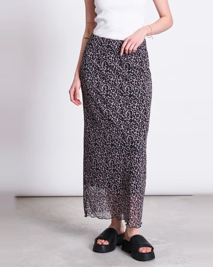 JAN 'N JUNE Damen vegan Maxirock Mesh Smuk Leo Print