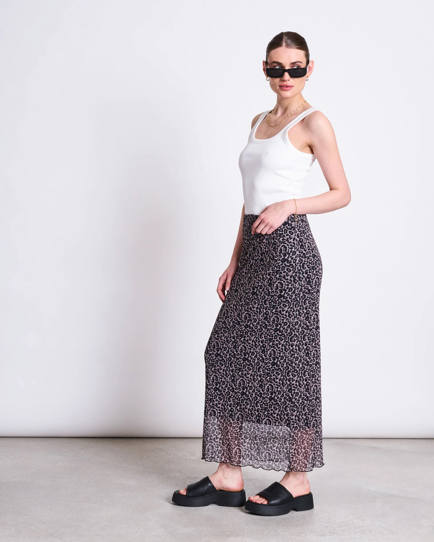 JAN 'N JUNE Damen vegan Maxirock Mesh Smuk Leo Print – Ansicht 2