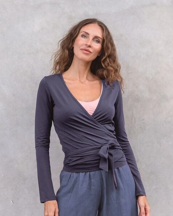 Jaya YAEL SLUB - Damen - Wickeljacke für Yoga und Freizeit aus Biobaumwolle mit Slub-Optik
