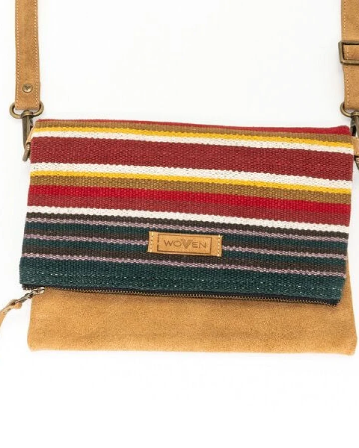 Damen Tasche Umhängetasche Clutch "Woven Lea Flap Bag" Leder/Baumwolle