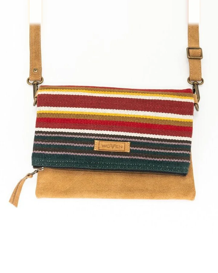 Damen Tasche Umhängetasche Clutch "Woven Lea Flap Bag" Leder/Baumwolle