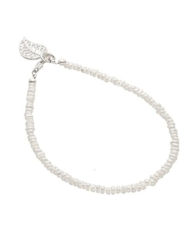 pakilia Silber Armband Perlen mit Blatt-Anhänger Fair-Trade und handmade