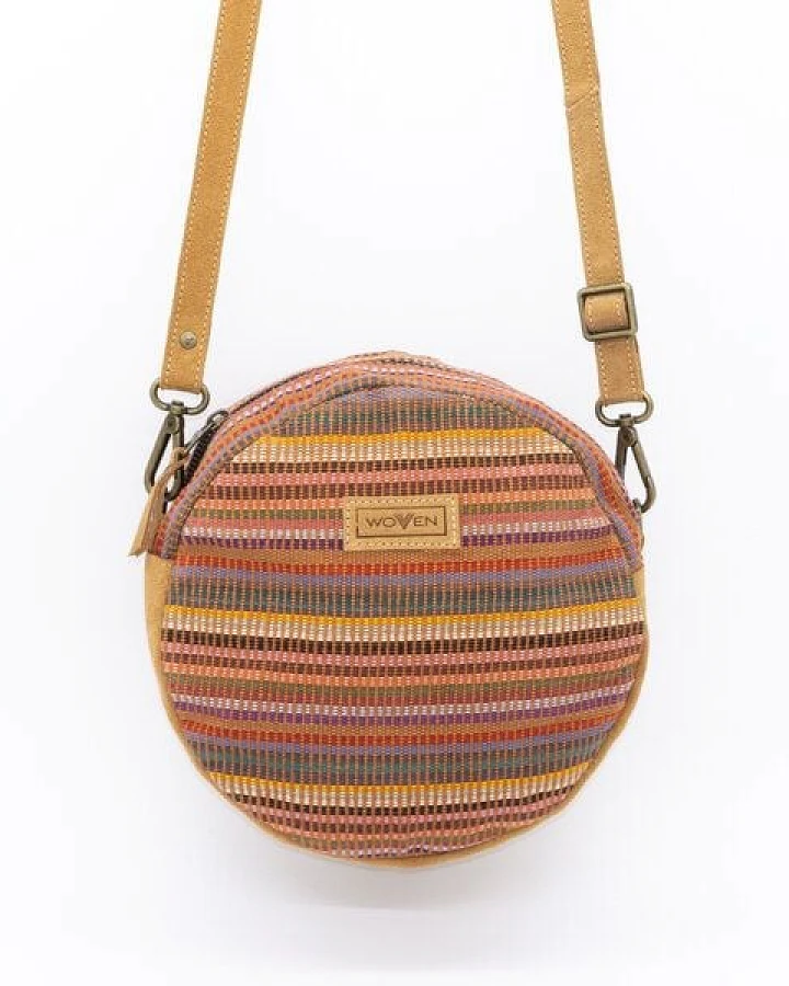 Damen Tasche Umhängetasche Rundtasche "Woven Lea Round Side Bag" Leder/Baumwolle